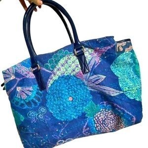 Abbi Large Blue Colorful Print Weekender Bag